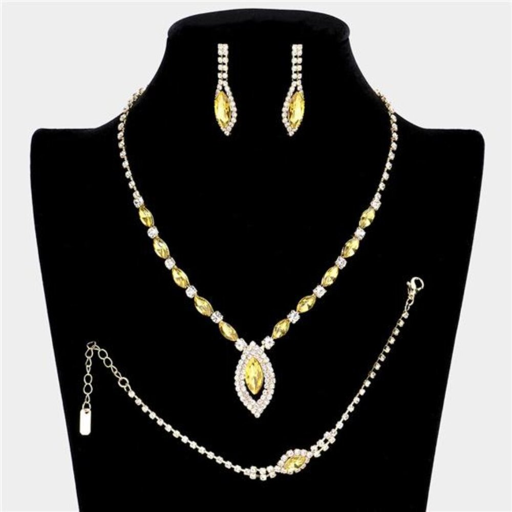 3 Piece Marquise Rhinestone Necklace Jewelry Set